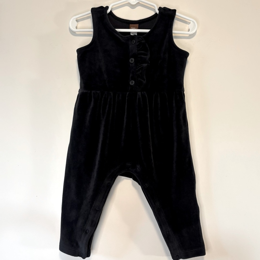 Tea Collection Black Velour Sleeveless Romper Baby Girl 9-12 Months